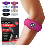 Sleeve Stars Tennis Elbow Brace for Men & Women, Tendonitis Elbow Brace & Strap Golfers Elbow Brace Counterforce Band for Tendon Pain Relief & Support for Forearm w/ 3 Straps Fits 9-23" (Single) (1, Hot Pink, One Size)