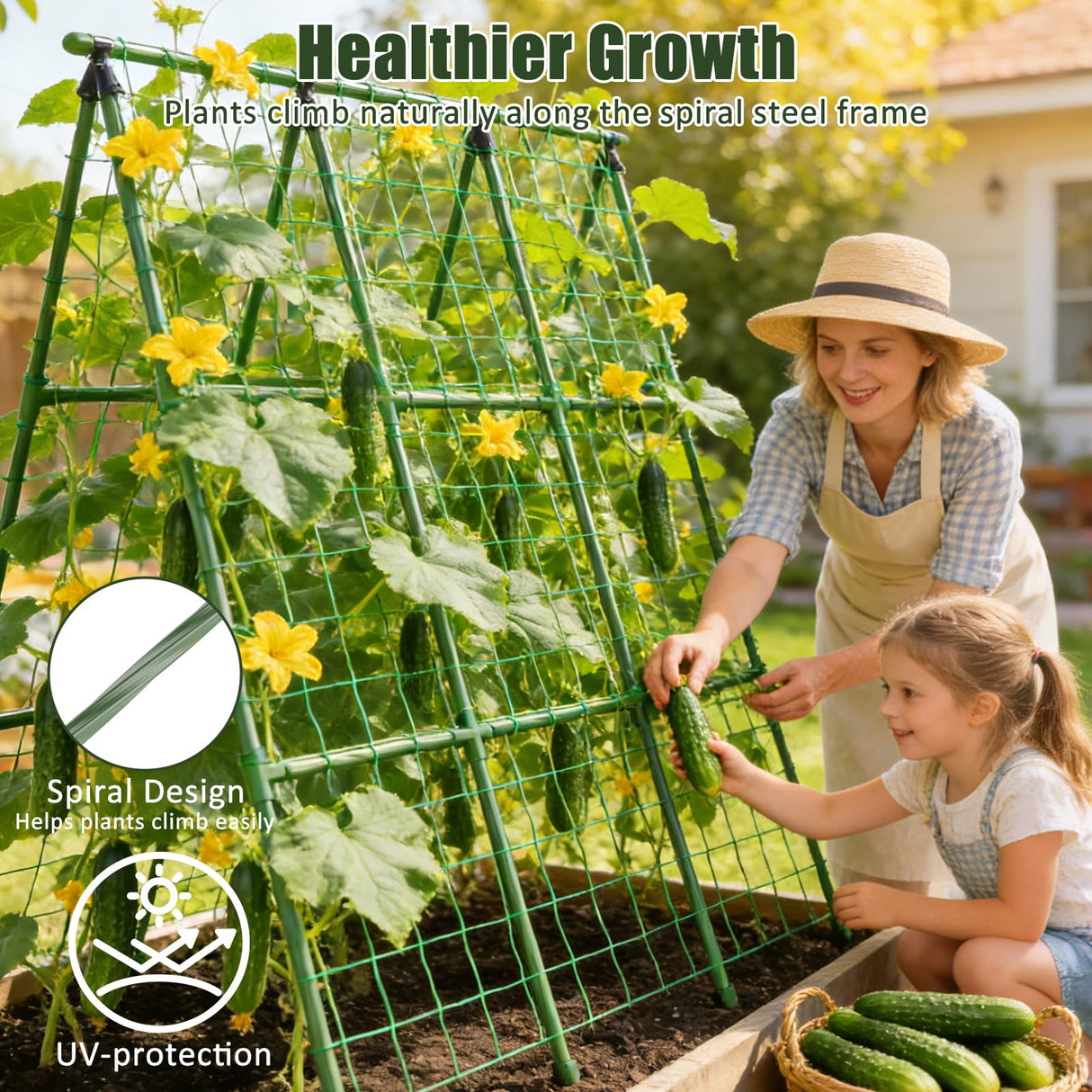 Miory Cucumber Trellis, 48"x48" A-Frame Trellis for Raised Bed, Garden Trellis for Climbing Plants Outdoor, Plant Support for Vegetables Vines