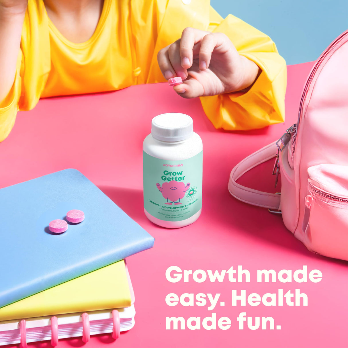 JoySpring Growth Vitamins for Teens & Height Support for Kids - Encourages Stronger Bones & Healthy Natural Growth - Sugar Free - L-Arginine, L-Lysine, Zinc, Vitamin D & K2-30 Servings