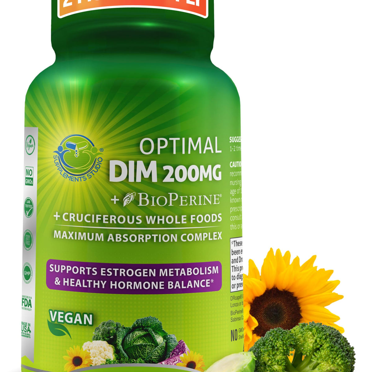 Optimal DIM 200mg Supplement for Women and Men - Made with Organic Who ...