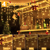 Ollny Icicle Lights for Outside 720LED 60FT, Warm White Christmas Lights with Remote 8 Modes Dimmable, Waterproof Connectable Timer Hanging Light for House Outdoor Yard Indoor Decorations