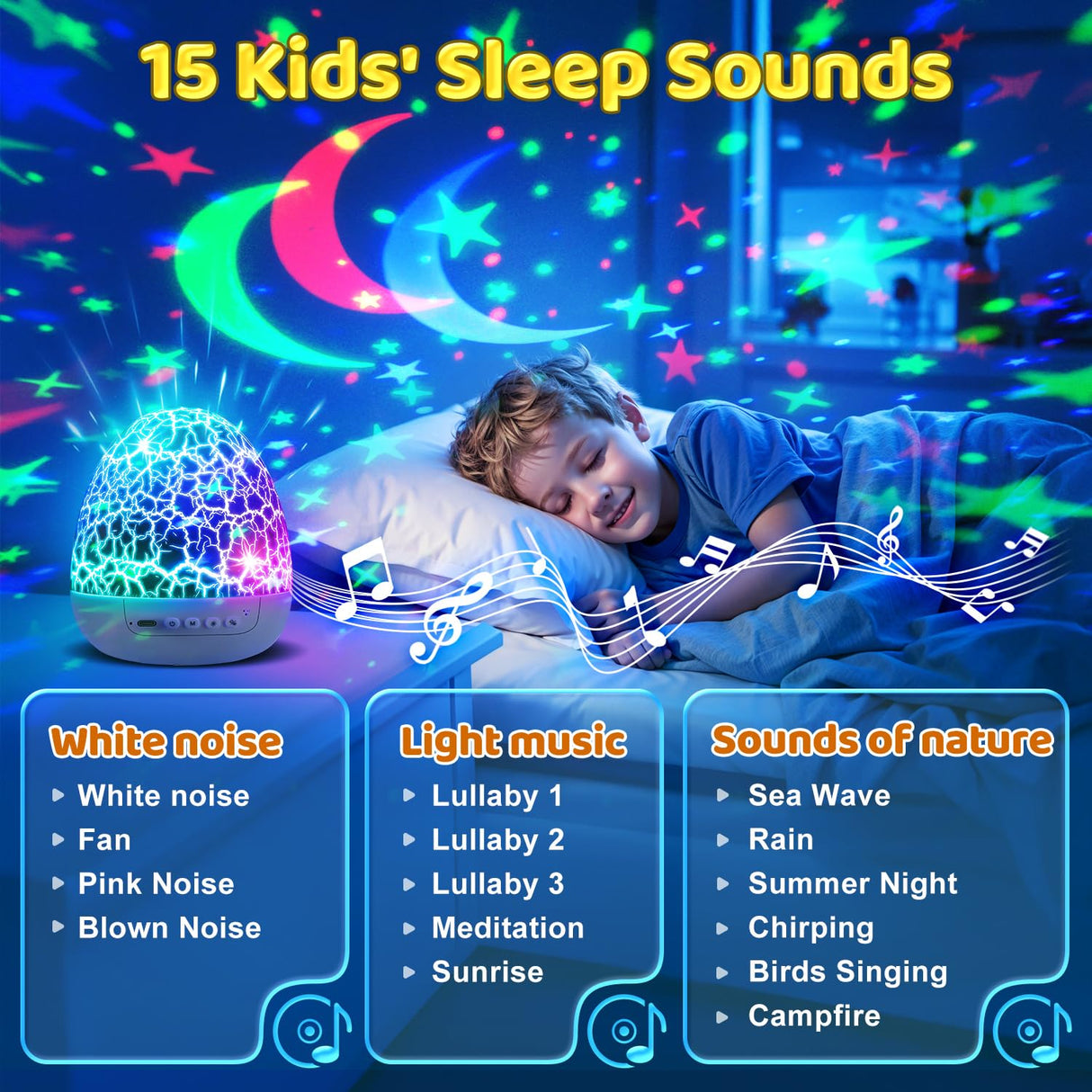 Baby Sound Machine Night Light Projector Kids Christmas Gifts | 15 White Noise Machine & 3D Films | 31Colors & Remote Control | Autism Toys Night Light for Kids, Baby Boy Toys, Egg Light for Nursery