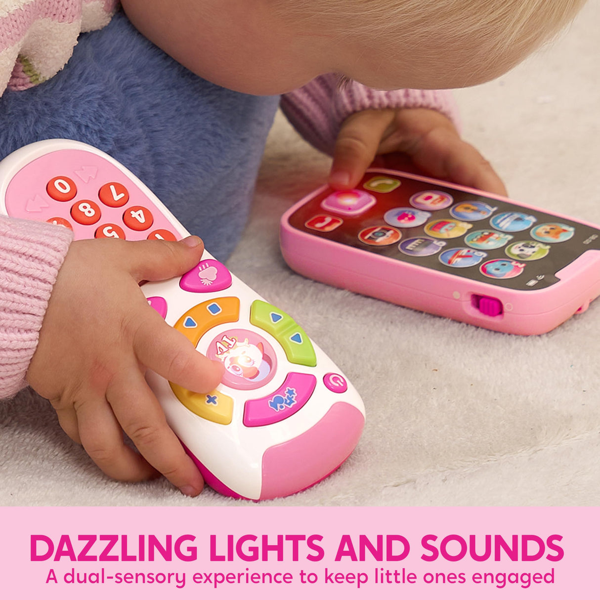 JOYIN Baby Learning Phone and Remote Toy for Toddler, Pink Smartphone Toys with Music for Infants, Kids, Holiday Stocking Stuffers, Birthday Gift for Girls, Gifts for Christmas