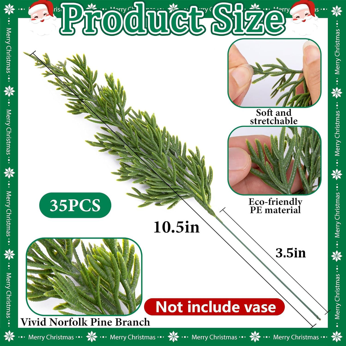 Watayo 45 Pcs Christmas Artificial Pine Branches with Red Berry Stems, 10.5" Faux Evergreen Norfolk Pine Cypress Leaves Stems, Fake Foliage Pine Needles Picks for DIY Craft Garland Home Decor