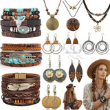 12 Pcs Boho Jewelry Set for Women Western Jewelry Long Pendant,Vintage