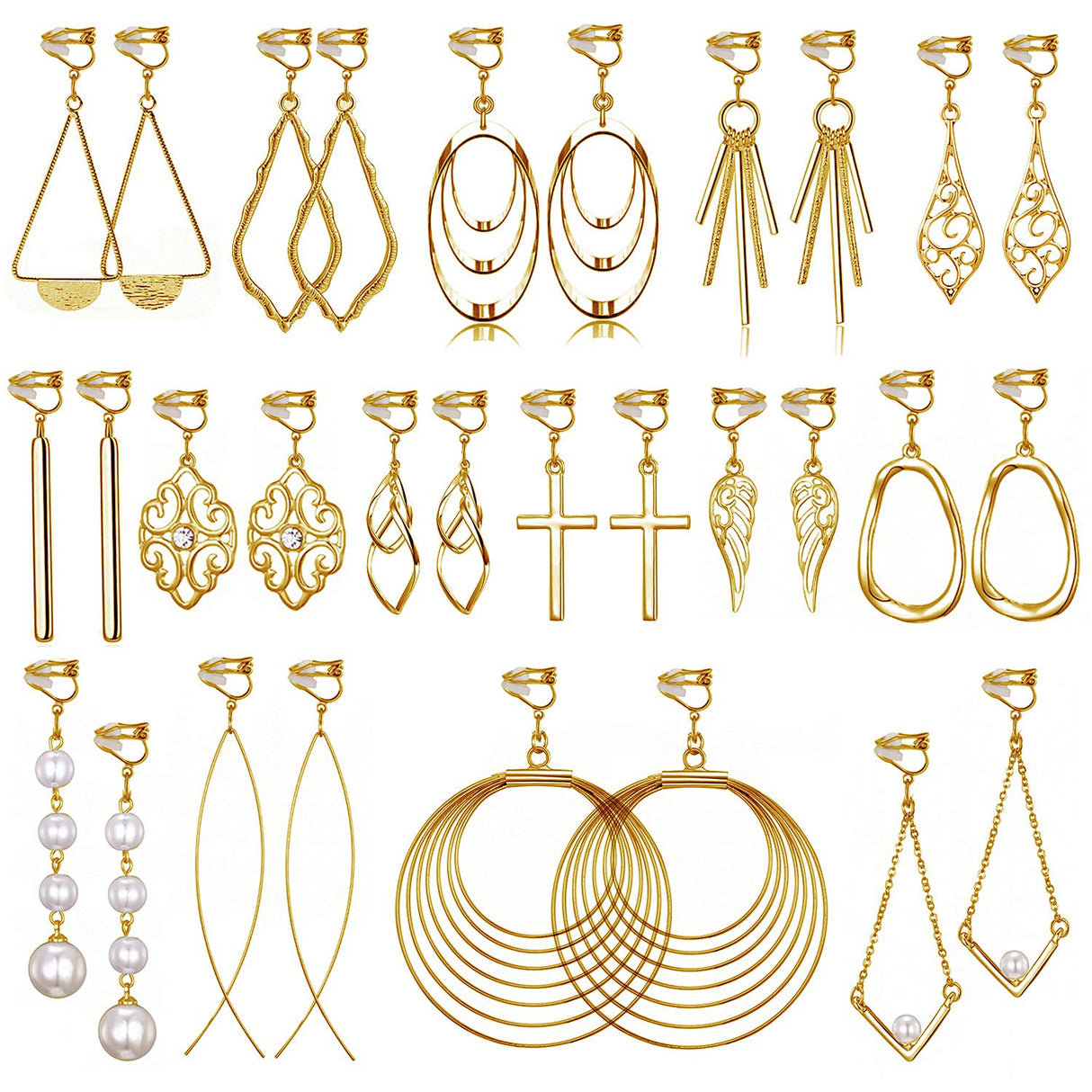 15 Pairs Gold Clip on Earrings for Women Fashion：Celtic Knot,Long Bar,Tear Drop Earring Clip on Hoop Earings for Women-Clipon Ear Rings for Womens (#3)