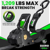 Rhino USA Retractable Ratchet Straps (4-Pack) - 1 Inch x 10 Feet (1,209lb Break Strength) - Auto Self Retracting Tie Down Straps for Truck, Cargo Trailer, Motorcycle, ATV, UTV - Black