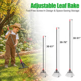 76Inch Adjustable Metal Leaf Rake, 18 Metal Tines Heavy Duty Leaves Rake for Lawns with 8-18" Expandable Head Long Handle Garden Rakes for Women Kids Leaves Yard Gardening Grass Outdoor Camping Debris