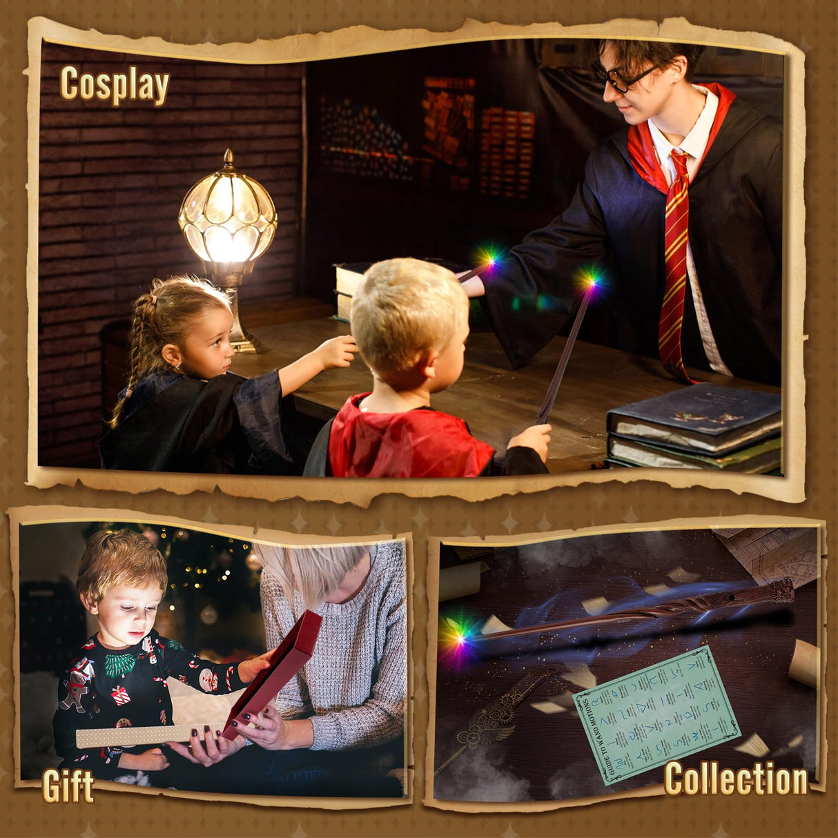 ShinySong Rechargeable Light Up Wizard Wand with Gradient Lighting,Illuminating Magic Witch Wands for Kids Christmas Cosplay Party, Root