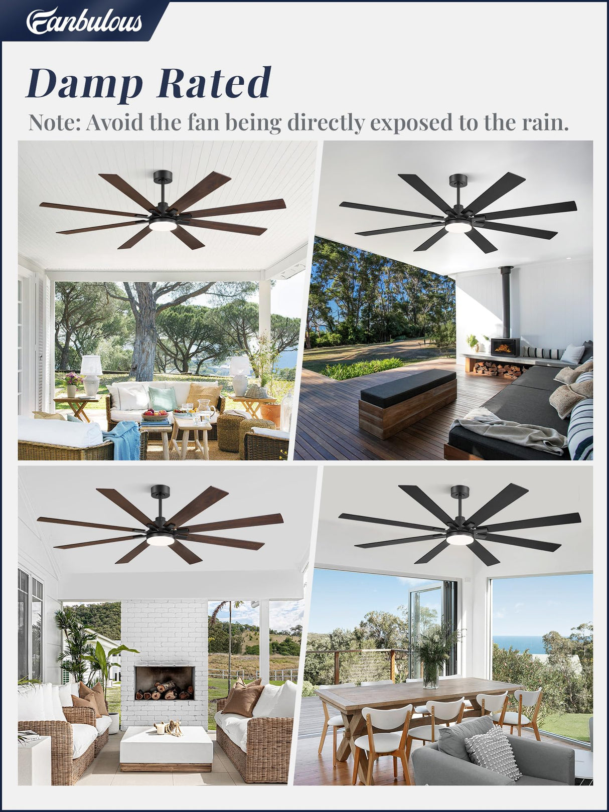 Fanbulous 72 Inch Ceiling Fans with Lights and Remote, Dual-Sided Reversible Blades for Versatile Décor, Quiet DC Motor, Wide-Angle Customized Brightness & 3CCT, Damp Rated for Indoor/Outdoor Use