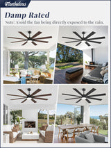 Fanbulous 72 Inch Ceiling Fans with Lights and Remote, Dual-Sided Reversible Blades for Versatile Décor, Quiet DC Motor, Wide-Angle Customized Brightness & 3CCT, Damp Rated for Indoor/Outdoor Use