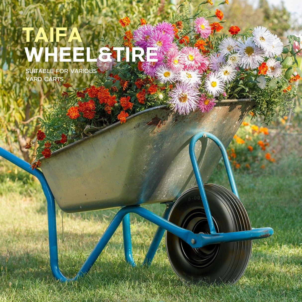 13 Inch 1 PC Rubber Pneumatic Replacement Tires and Wheels 4.00-6 with 5/8'' Axle Bore Hole, Inflated Air Wheel for Wheelbarrow/Wagon/Hand Truck/Trolley/Garden Scooter etc.