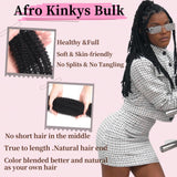 HLSK Afro Kinkys Bulk Human Hair 20Inch 45g±5g/Pack for Dreadlock Extensions,Repair Locs, Twists and Braids Afro Kinky Curly bulk 100% Human Hair Natural Black Color