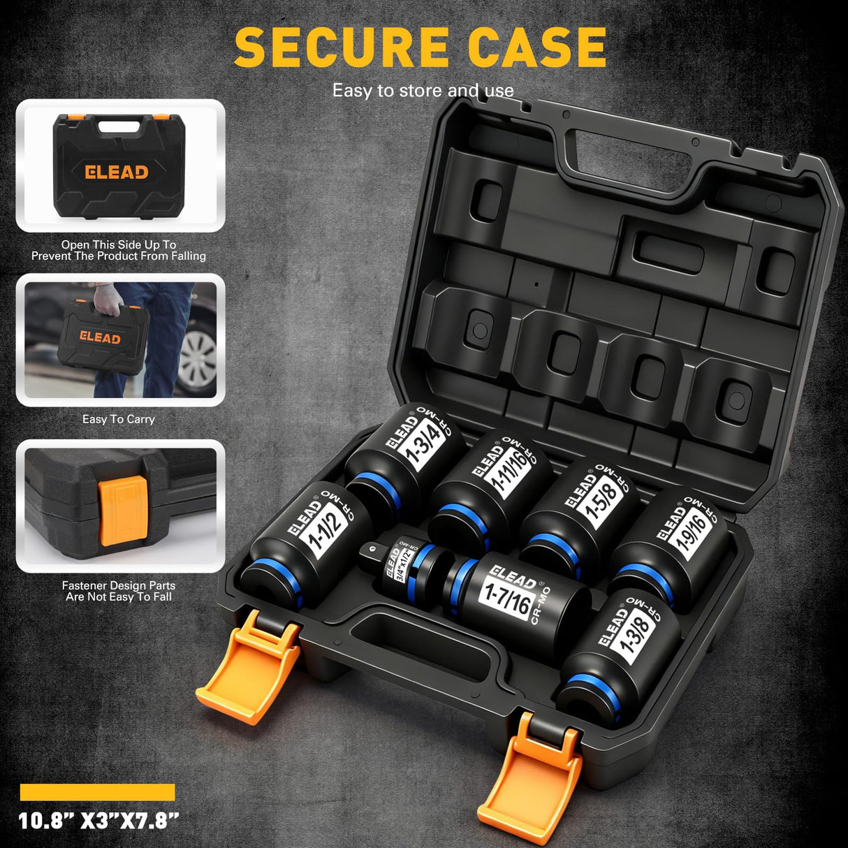 1/2'' Drive Deep Impact Socket Set, 8-Piece SAE Wheel Axle Nut Wrench Large Sockets Standard Adapter 1-11/16 1-9/16 1-3/8 1-7/16 1-1/2 1-5/8 1-3/4 Imperial Spindle Joint Torque Bearing Locknut Truck