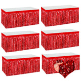 6 Pack 29x108 Inch Red Metallic Foil Fringe Table Skirts Banner for Tinsel Streamer Garland Curtains Backdrop for Parade Floats Wedding Baby Shower Birthday Christmas Halloween Party Decoration