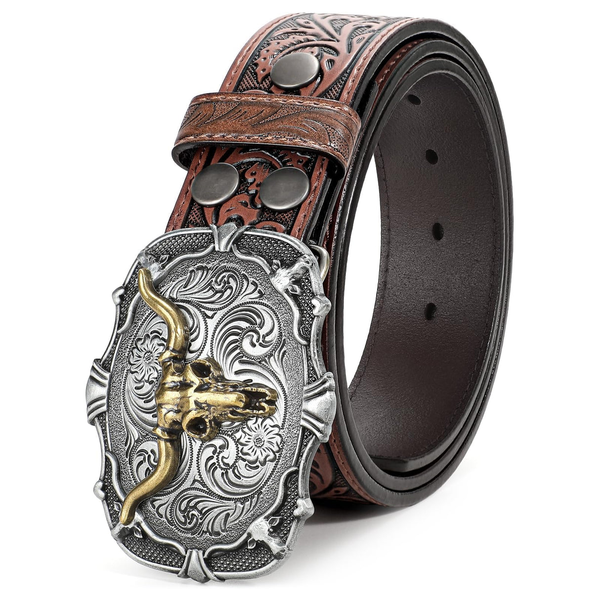 BELTROAD Western Leather Buckle Belt for Men Women Cowboy Cowgirl Leather Mens Belts for Jeans Embossed Men's Birthday Christmas Belts Gifts