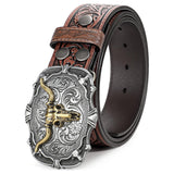 BELTROAD Western Leather Buckle Belt for Men Women Cowboy Cowgirl Leather Mens Belts for Jeans Embossed Men's Birthday Christmas Belts Gifts