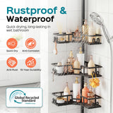 HAMITOR Corner Shower Caddy Tension Pole: 4-Tier Adjustable Shelf Black