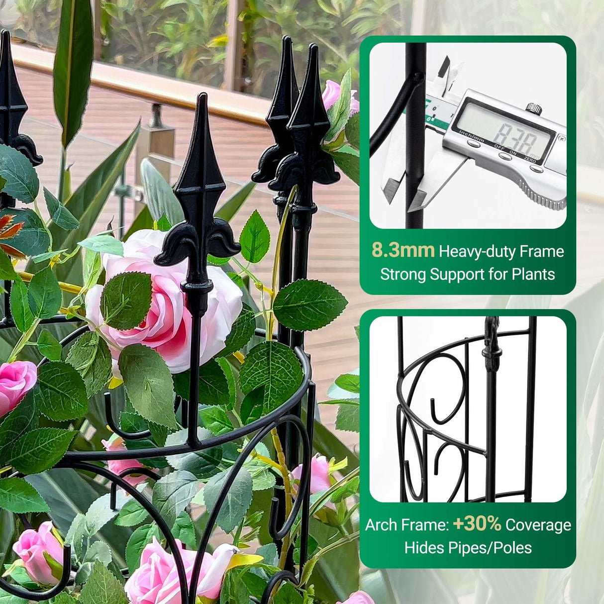 2 Pack 56.7'' H x 12'' W Garden Trellis for Climbing Plants Outdoor, Rustproof Metal Garden Flower Trellis, Rose Trellis for Outdoor Indoor Climbing Plants Clematis Vines Flowers Potted Plants, Tomato