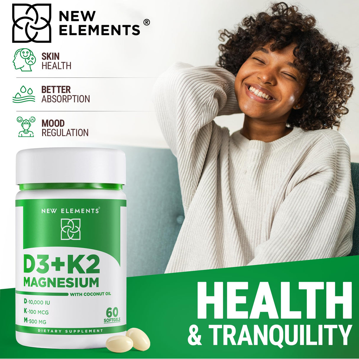 Vitamin D3 K2 10000iu with Magnesium Glycinate 500mg - Bone Health, Immune Support, Energy & Mood - Non-GMO, Gluten-Free, Sugar-Free Softgels for Women & Men