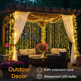 suddus Curtain Lights for Bedroom, 200 Led Hanging String Light Outdoor, Fairy Curtain Lights Indoor for Christmas, Dorm, Wall, Backdrop, Window, Wedding, Party, Birthday Decor, Warm White