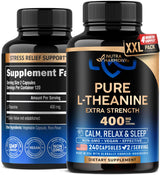 L Theanine 400 mg | L-Theanine Stress Relief | Extra Strength Supplement | Made in USA | Relaxation, Sleep & Calm Support | for Men & Women | Plant Based, Non-GMO & Gluten-Free | 240 Vegan Capsules