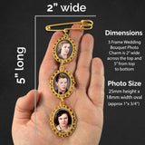 Wedding Bouquet Memorial Remembrance Photo Charm Gold Holds 3 Pictures