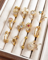 Tiwindx 12 Pcs Fidget Rings for Women Gold Adjustable Cubic Zirconia Sunflower Moon Star Bead Rotatable Relieving Stress Ring Open Spinner Anxiety Rings Set