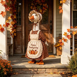 Thanksgiving Pilgrim Porch Goose Outfits Fits 23'' Lawn Goose Statue Fall Pumpkin Dress with ''Happy Thanksgiving'' Apron & Bonnet Costume for Autumn Yard, Patio Garden Decor (Brown, 23 inch)