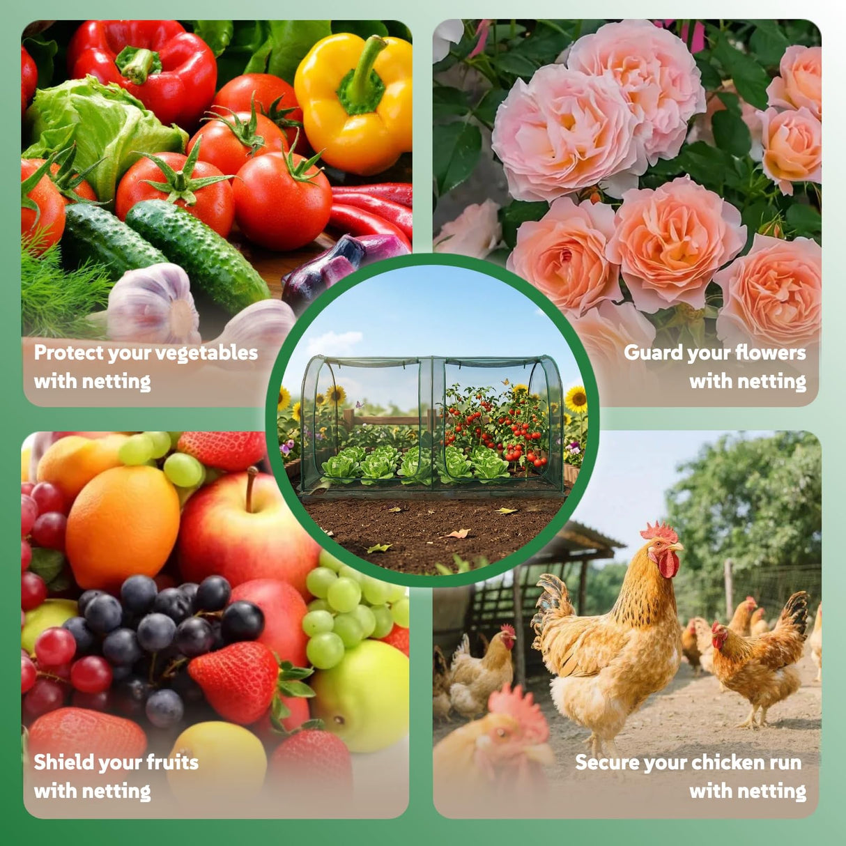 GreenGiggle Crop Cage for Garden,98"x49"x49" Tunnel Plant Netting Cover with Zipper,Garden Bed Cover for Protection for Vegetables Fruits,Garden Cage for Plant and Animal