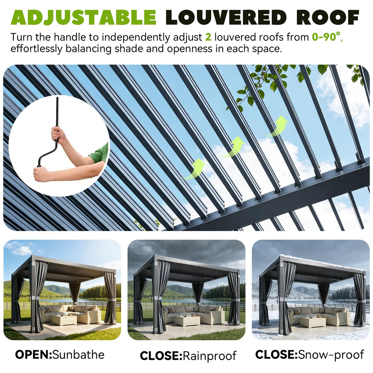 MELLCOM 10x12 Louvered Pergola Adjustable Roof w/Curtains & Mesh