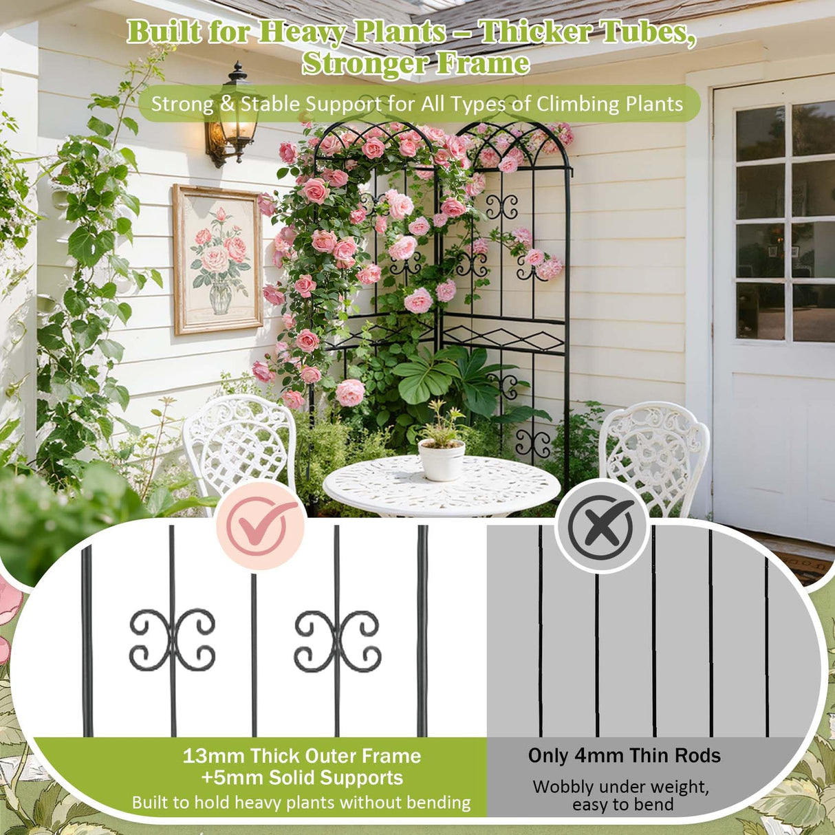 HIHADUUM 2 Pack 70.8" H x 19.7" W Arched Metal Garden Trellis for Climbing Plants Outdoor - Tall Rust-Resistant Decorative Climbing Rose Trellis Perfect for Roses, Vines, Vegetables, Flowers, Black