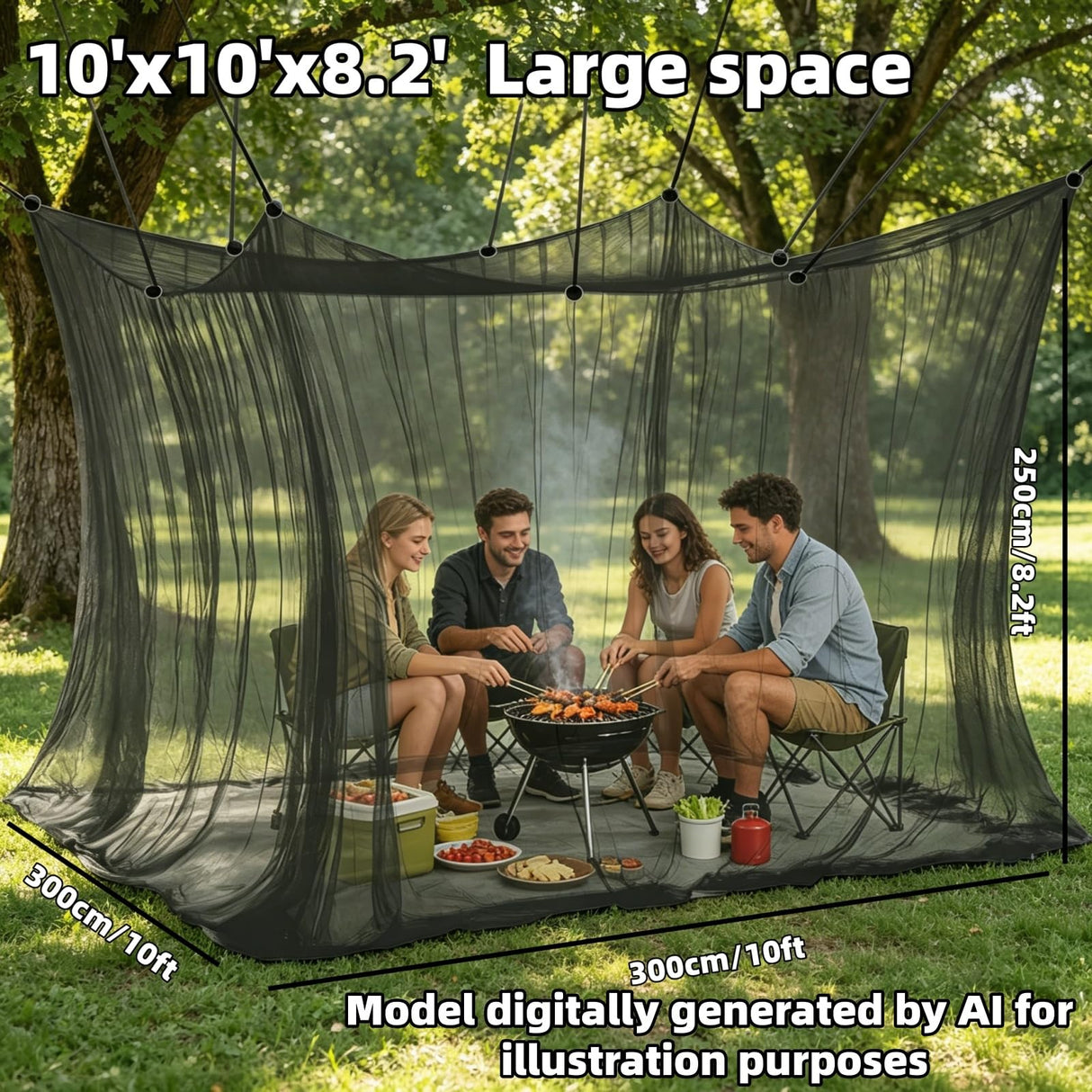 10'x10'x8.2' Outdoor Camping&Patio Mosquito Netting,Large Mosquito Netting with Hanging Ropes for Patio Camping Home Outdoor Travel (White)