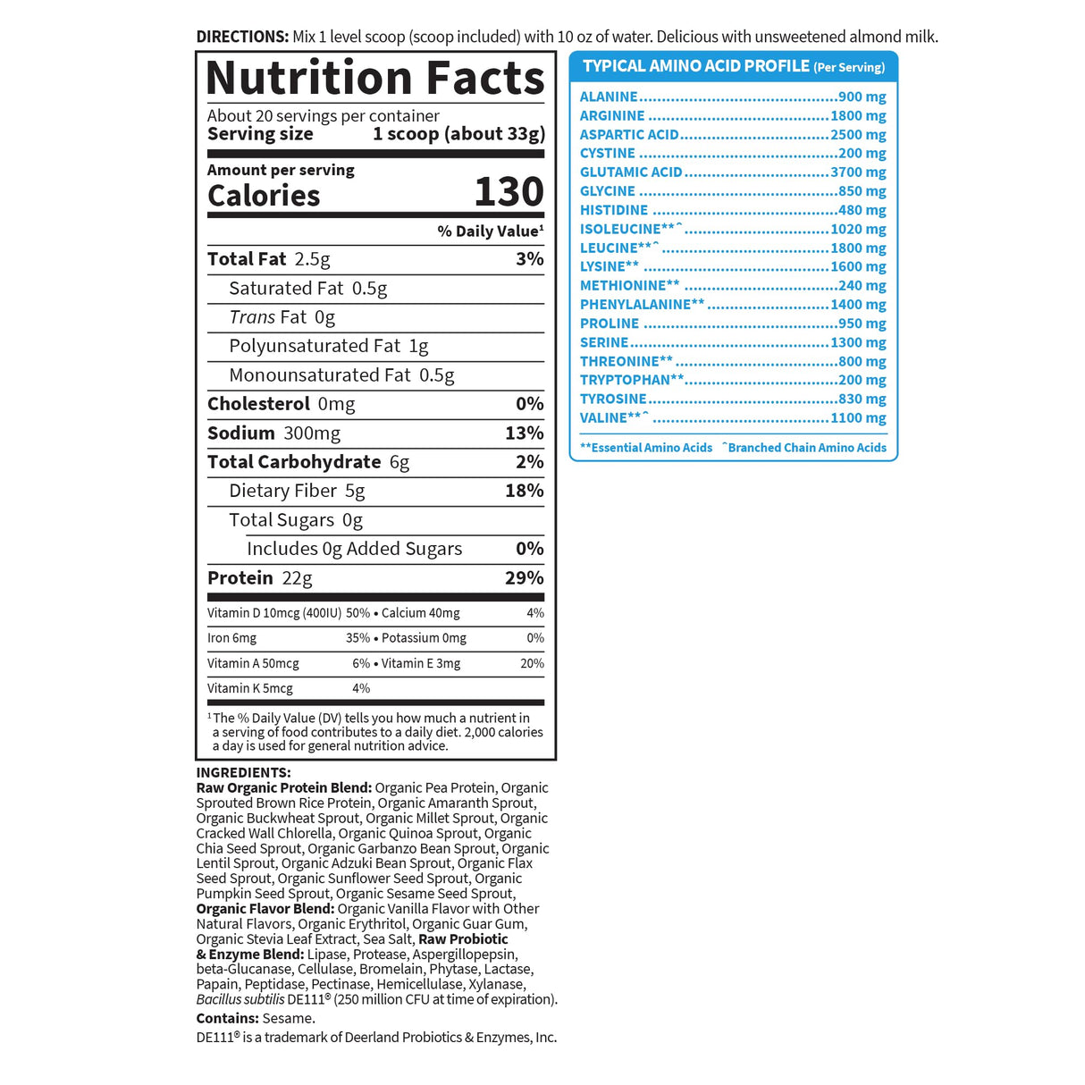 Garden of Life Protein Powder, Vegan Protein Powder, BCAA, Probiotics & Digestive Enzymes, Gluten & Lactose Free, Vanilla, 1.5 LB