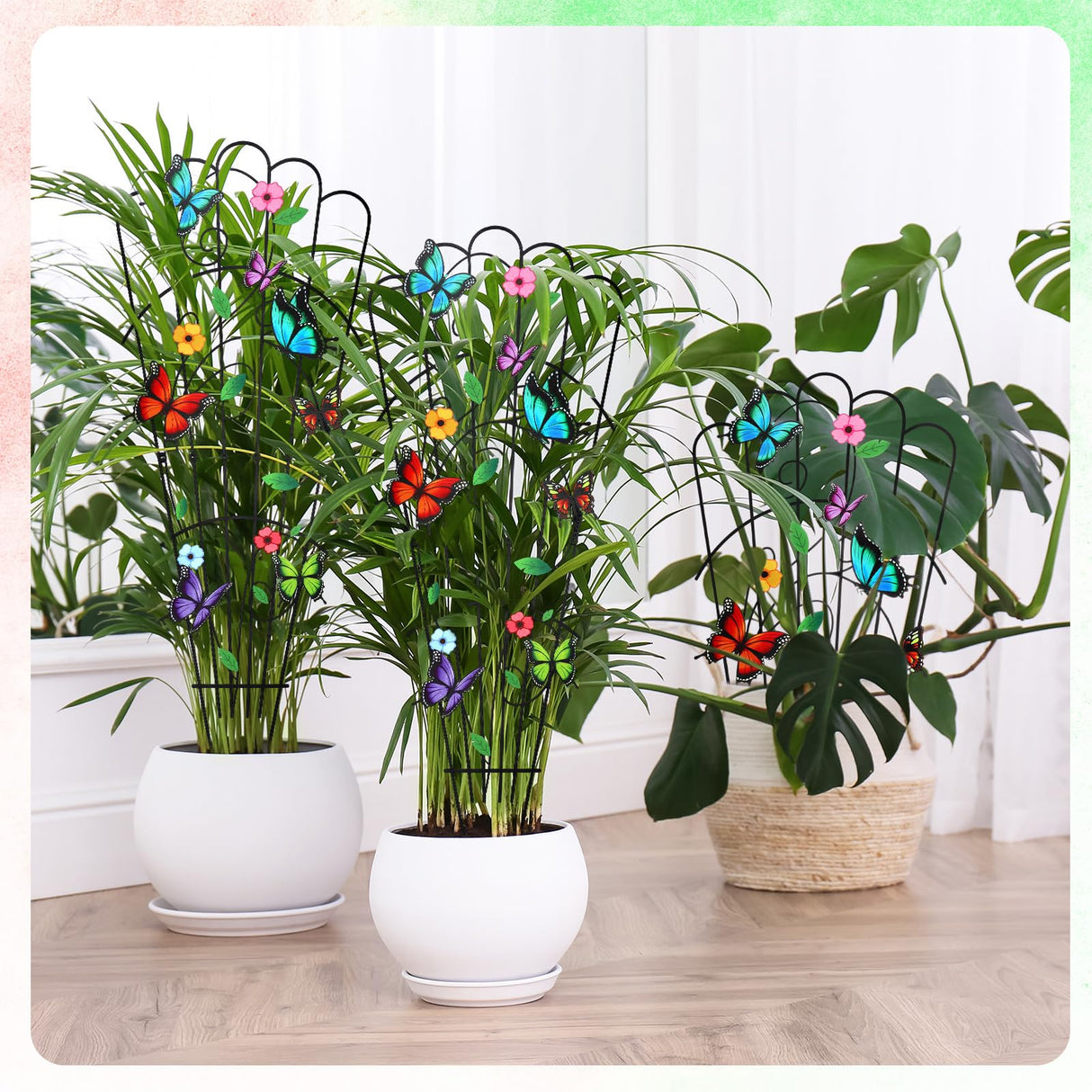 LEIFIDE 2 Pcs Butterfly Trellis for Climbing Plants Indoor 33in Small Climbing Outdoor Plant Potted Supports Expandable Metal Heavy-duty Rustproof Trellis for Monstera Bamboo Pothos Pot Vegetable Rose