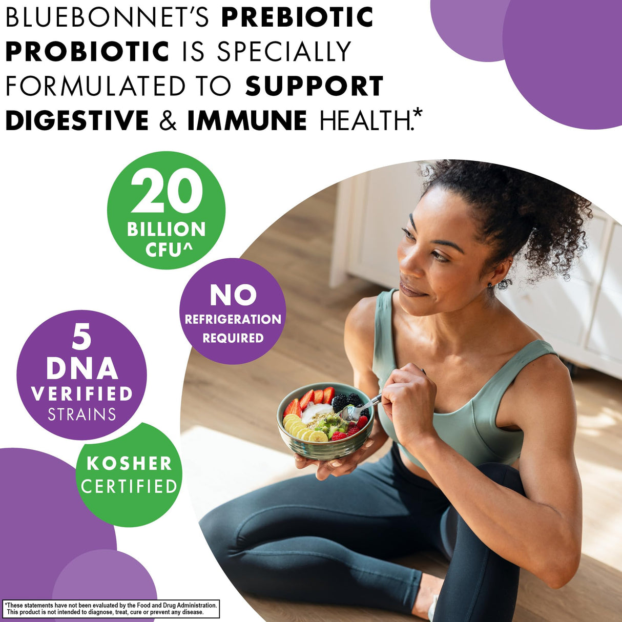 Bluebonnet Nutrition Prebiotic Probiotic 20 Billion CFU Shelf Stable - 5 Kosher Certified Strains – Digestion, Gut, & Immune* - Non-GMO, Gluten-Free, Soy-Free - 30 Vegetable Capsules, 30 Servings