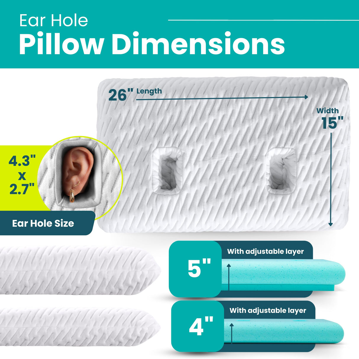 BLISSBURY Ear Pillow with Hole | Ear Piercing Pillow | Adjustable Memory Foam with for chondrodermatitis CNH | Piercing Pillow for Side Sleepers
