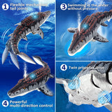 fromeasy Mosasaurus Dinosaur Toys, Upgrade Remote Control Water Toy, Pool Toys for Kids Ages 4-8, RC Dino with Light and Spray Water for Swimming Bath Lake Ocean Christmas Birthday Gift