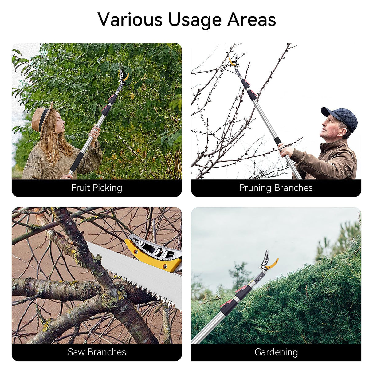 FLORA GUARD Extendable Tree Pruner 4.6-10ft, Telescoping Pole Pruner & Pole Saw with Cut & Hold Fruit Picker, Lightweight Long Reach Branch Trimmer for High Trees