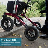 ELENKER All-Terrain Rollator Walker with Non-Pneumatic Tire 12” Front Rubber Wheels, Compact Folding Design for Seniors, Red