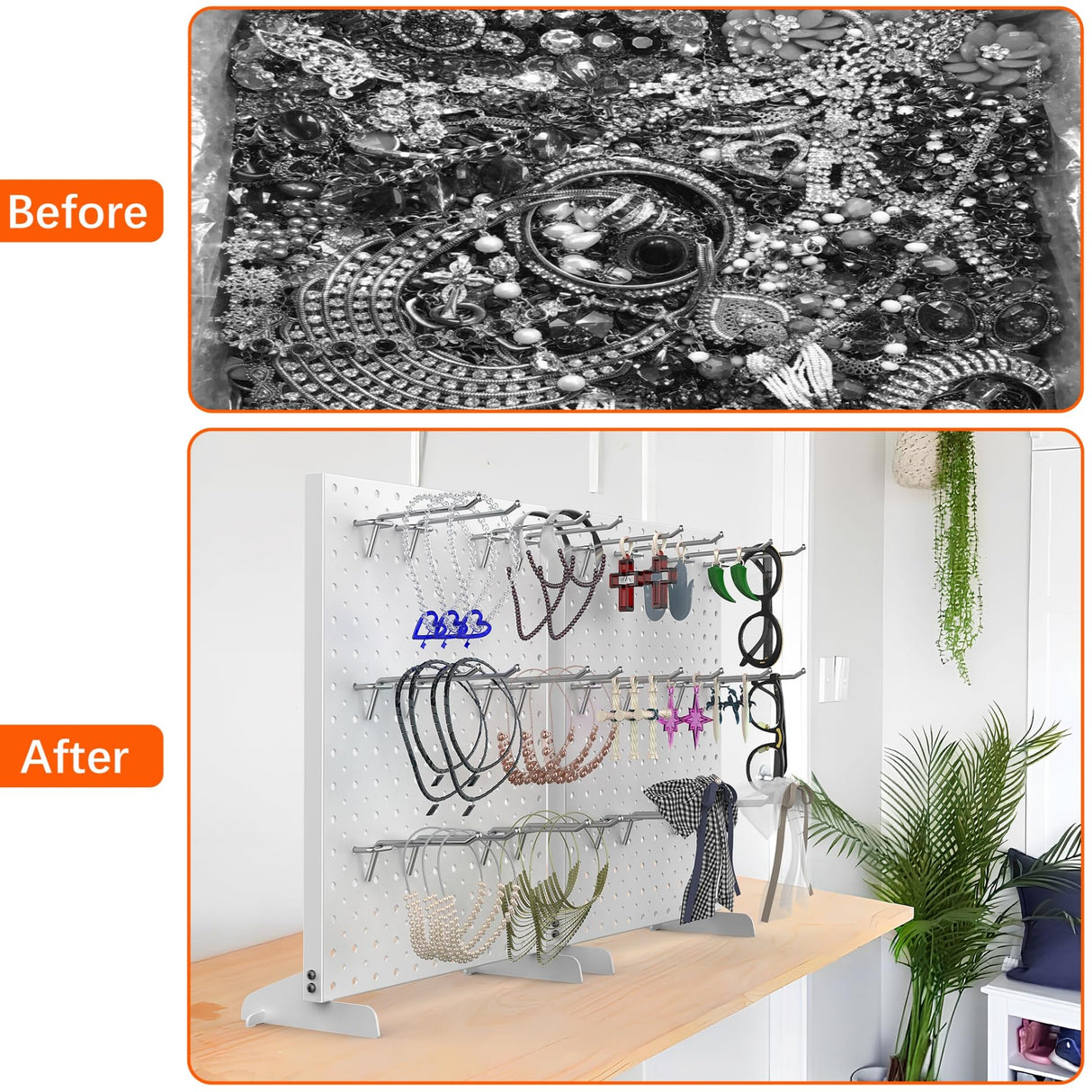 TORACK Pegboard Display Stand for Craft Shows & Fairs, 12 x 16 in Metal Tabletop Pegboard Display with Hooks for Christmas Fair Event(White, Pack of 2)