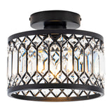 Rpzloila Crystal Ceiling Light Fixture, Modern Semi Flush Mount Ceiling Light,Crystal Chandelier for Kitchen Bedroom Bathroom Entryway Black (Bulb not Included)