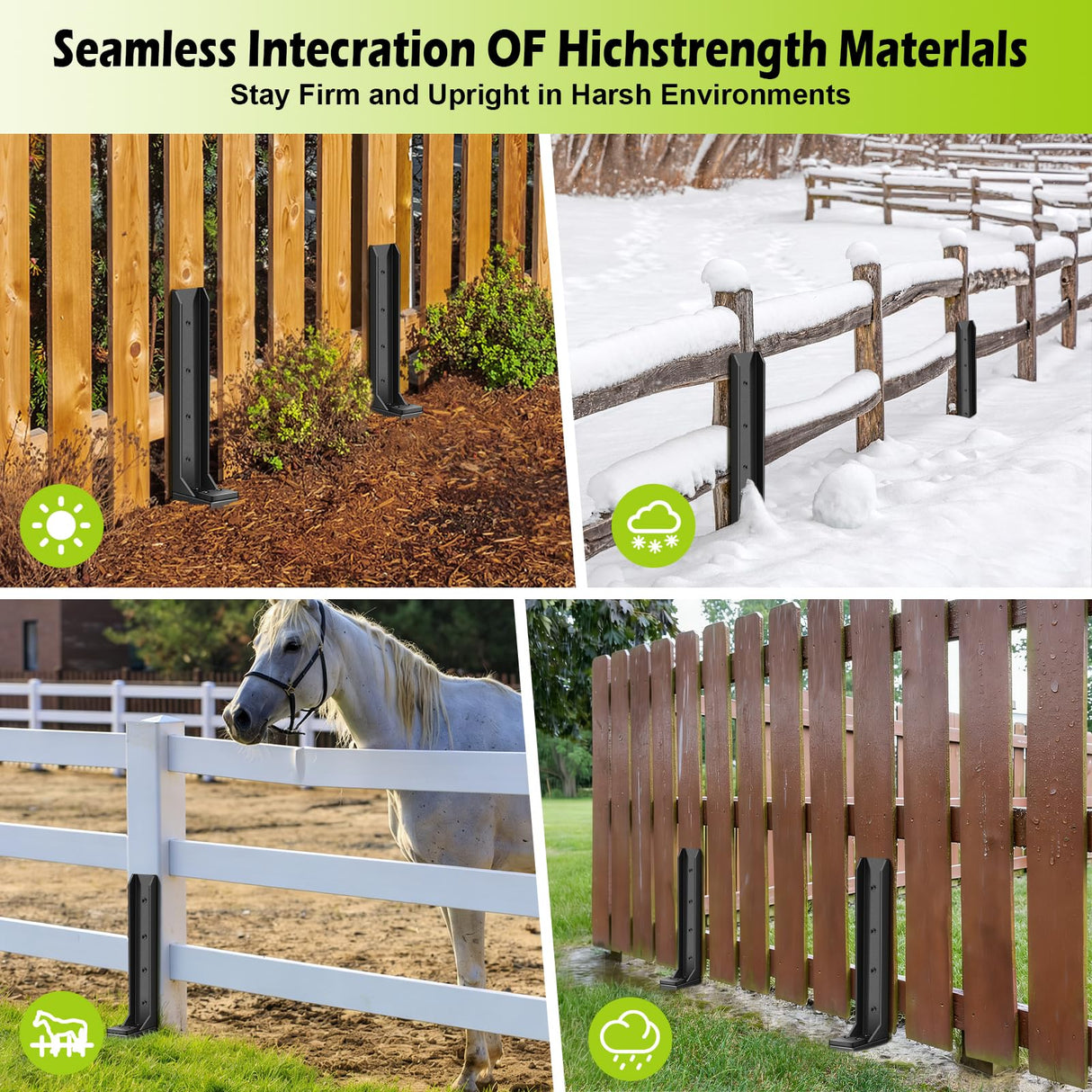4 Pcs Fence Post Repair Kit, Heavy Duty Fence Post Anchor Ground Stakes for Repair Tilted, Broken Wood Support