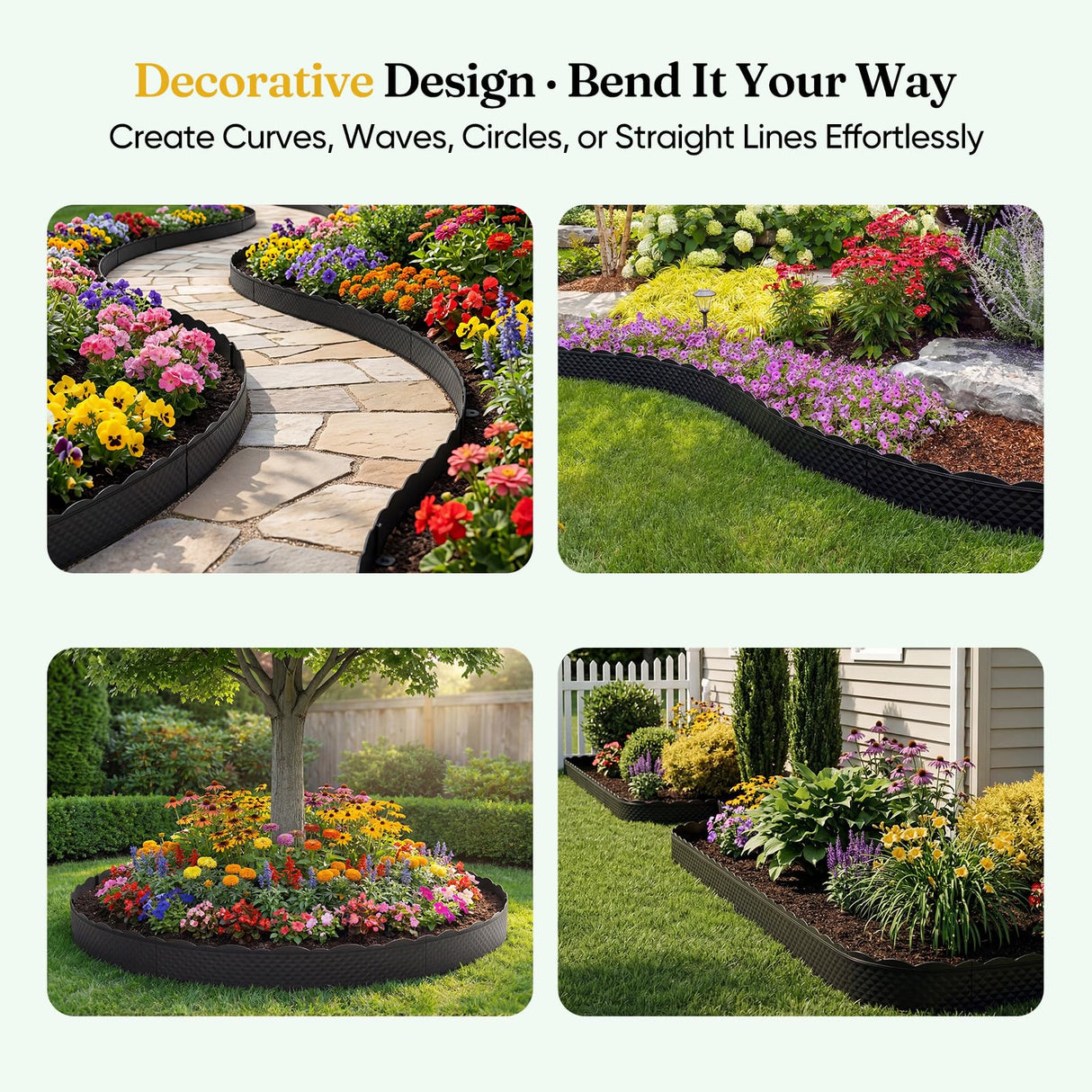 Grenebo 4.72 in x 33.2 Ft Garden Edging Border Kit, Flexible No Dig