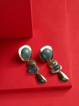 MINACHI Boho Teal Blue Color Block Gold-Tone Drop Earrings