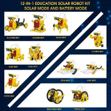 Solar Robot Kit for Kids Age 8-12, STEM Building Toys,12-in-1 Build Your Own Robot with Solar Panel & Battery Power, Science Engineering Christmas Birthday Idea Gifts for Boy Age 8 9 10 11 12