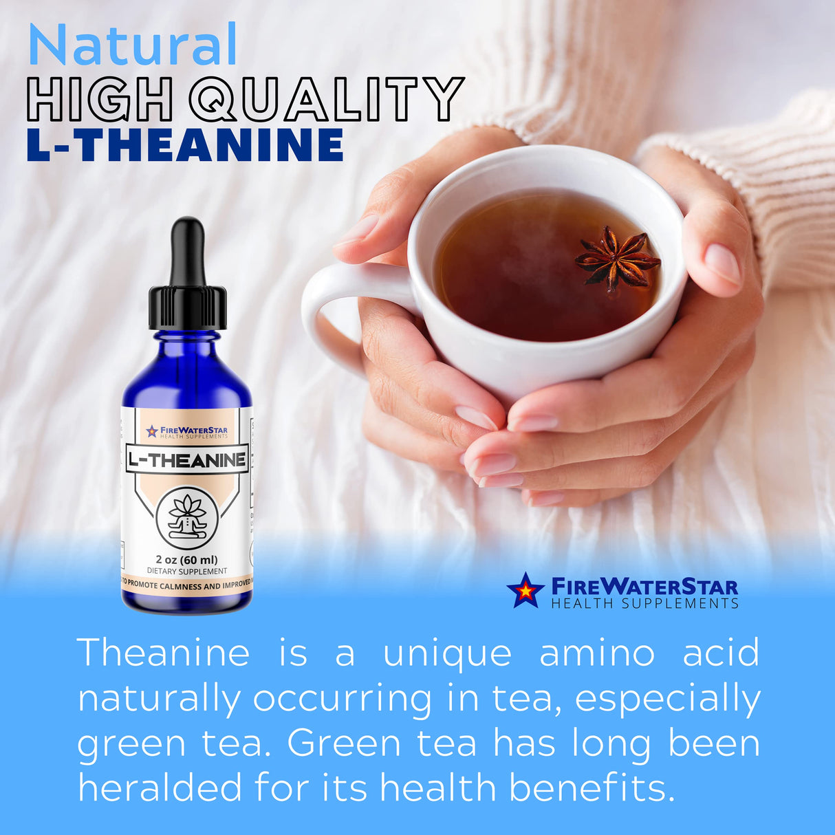 FWS L Theanine Liquid Drops, 200mg 99% Pure Bioactive L-Theanine, Organic, Natural, Vegan, Non GMO Helps to Promote Calmness, Relaxation, Improved Mood, Restful Sleep, for Adults and Kids