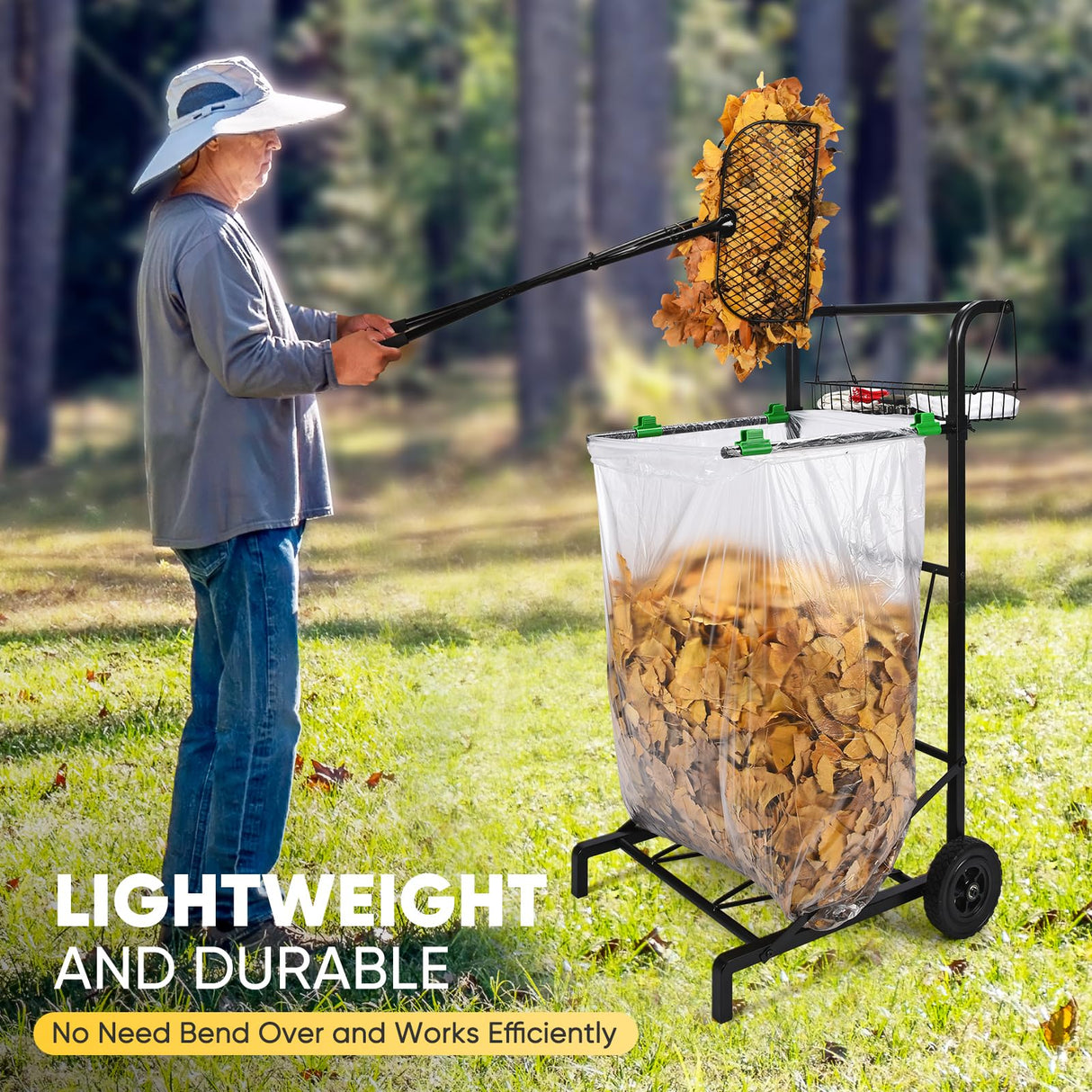 AugFir Leaf Grabber Rake, Long Handle Metal Leaf Picker Upper, Efficient and Labor-Saving Yard Rake Leaves Grabber for Garden Cleaning No Bending Over