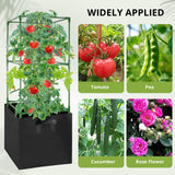 MQHUAYU 2 Pack Tomato Cages with 17 Gallon Grow Bags, 47” Heavy Duty Square Tomato Plant Stakes Support Cages Trellis for Garden Climbing Vegetables Flowers Fruits (47IN Tall, Extra-Bold)