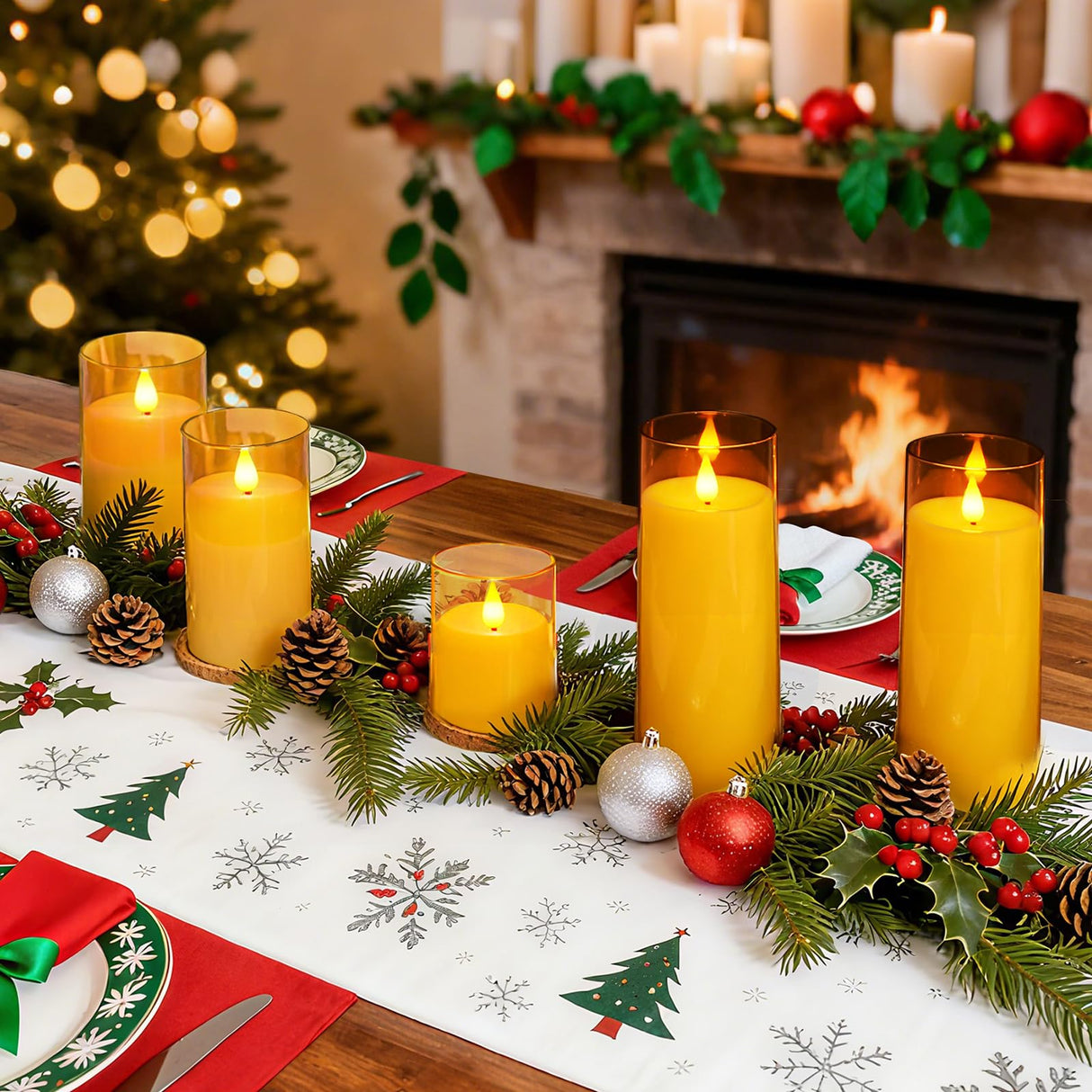 Homemory Realistic Flickering Flameless Candles, Battery Operated Candles with Remote Control and Timer, LED Fake Electric Candle for Home, Christmas Decoration, Gold, Set of 5